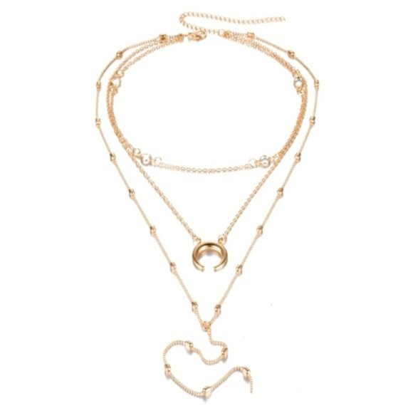 Dainty Boho Layered Horn Moon Bead Necklace - Picture 3 of 3